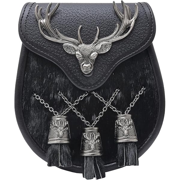 Hamilton Kilts Sporran In Pelle VERA Con Polpaccio | Cantle In Ottone E Tasselli | Accessorio Scozzese Autentico