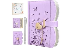 ‎HWXBEN HwxBen Süßes Tagebuch mit Schloss für Mädchen – Wundervolle Geschenkidee in Geschenkbox mit Stift und Lesezeichen – Nachfüllbares B6 Geheimnis-Notizbuch mit 244 Seiten – Farbe: Hellviolett