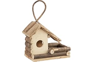 Relaxdays Vogelhaus zum Aufhängen, klassisches Vogelhäuschen aus Holz, handgemachte Vogelvilla zur Dekoration, natur