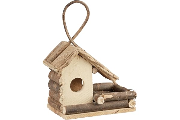 Relaxdays Nichoir à oiseaux décoration maison à oiseaux en bois à suspendre villa fait main, nature
