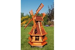 Deko-Shop-Hannusch Moulin à vent décoratif avec roulement à billes et illumination via énergie solaire Tuiles en asphalte rouges 1 m