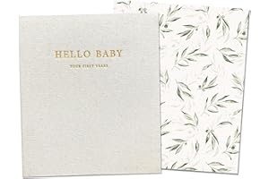 Peachly Unisex Memory Book | Minimalist First Year Keepsake for Milestones | Books First Year Memory Book | Simple Scrapbook for Boy Girl Milestones | Natural Linen - Olive