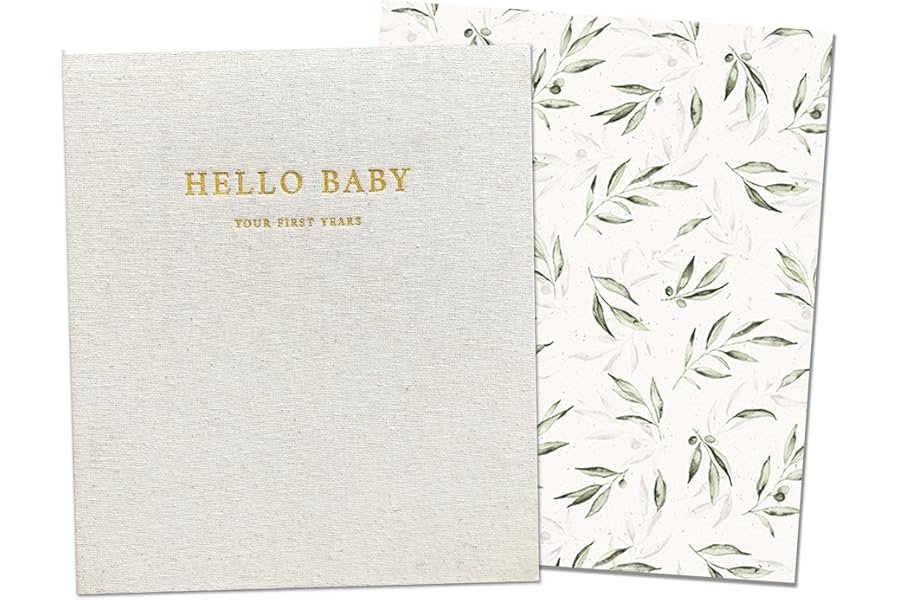 Peachly Unisex Memory Book | Minimalist First Year Keepsake for Milestones | Books First Year Memory Book | Simple Scrapbook for Boy Girl Milestones | Natural Linen - Olive
