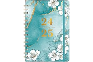 ARTFAN Agenda scolaire semainier 2024-2025 d'août 2024-2025 à juillet 2025 avec couverture élégante et reliure double spirale Marbre vert et fleur de cerisier 21,5 x 15,5 x 1,5 cm Format A5