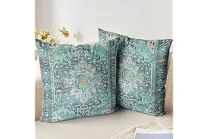 XPHZZL Cushion Covers 45cm x 45cm Set of 2 Soft Decorative Square Throw Pillow Case Boho Pillowcases for Sofa Bedroom Outdoor Home Office Car Decor with Invisible Zipper - Teal/Multi
