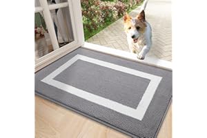 Homaxy Wycieraczka, nadaje się do prania, antypoślizgowa mata zatrzymująca brud, dywanik pod drzwi wejściowe, do użytku wewnątrz – 43 x 76 cm, szara