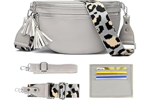 LANXINGLUO umhängetasche Damen groß Bauchtasche Damen stylisch hüfttasche Leder brustbeutel Mit Kreditkartenfach und 2 Schultergurten-Asche