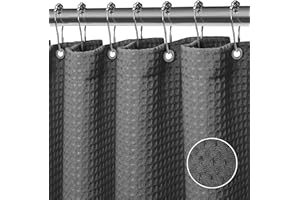 ‎FIISAYL FIISAYL Waffel Duschvorhang Shower Curtains mit Magnet Waschbar Textil Polyester Stoff Bad Vorhang mit 12 Duschvorhangringe Wasserdicht für Dusche und Badewanne 183 x 183 cm(Dunkelgrau)