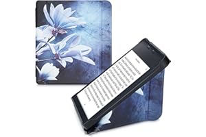 kwmobile Carcasa Compatible con Kobo Libra 2 - Funda magnética de Origami para e-Book - Magnolia Blanco/Gris/Azul