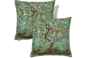 HMS Happy Memories Velvet Pillow Cases Square Decorative Throw Pillow Cover 45x45cm(18x18 Inch) Set of 2 for Couch Sofa Bed Living Room Bedroom (Green Tree)