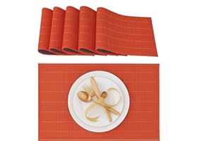 ‎RELAXDAYS Relaxdays Zestaw 6 podkładek, zastawa stołowa, napoje, ochraniacz na stół, kwadratowa, 45 x 30 cm, bambusowa, stylowa, czerwona, drewniana