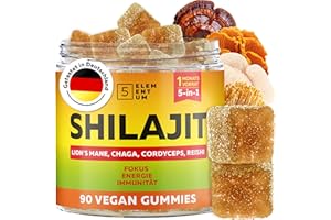 ‎5 ELEMENTUM Natural Shilajit Gummibärchen 2200MG – Premium Himalaya Shilajit Gummies mit Löwenmähne, Reishi, Chaga & Cordyceps – Aus dem Himalaja für Energie & Vitalität – 90 Stück