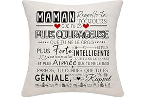BOMMEX Cadeau d'inspiration pour Maman Rappelle-toi Toujours Que Tu Es Plus Courageuse Que Tu Ne Le Crois Que Tu Es Géniale Housse de coussin pour Maman Anniversaire Fête des mères Cadeau de Noël(maman)
