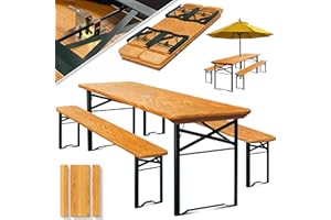 KESSER® Ensemble Table et bancs de Brasserie Set de Meubles de Jardin 3 pièces | Pliable 170 x 46 x 75 cm | 2X bancs de Brasserie 1x Table de Brasserie | Haute