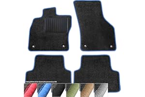 moto-MOLTICO Floor Mats Car Velour Car Mats Suitable for VW T-ROC Seat Ateca Skoda Karoq from 2017 4-Piece Set Black Car Mats with Blue Decorative Stitching