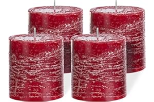 ‎BRANDSSELLER Brandsseller 4er Set Stumpenkerzen 7x7,5 cm – durchgefärbt & aus Paraffin – rustikale Kerzen mit langer Brenndauer – Dekokerzen für Tischdeko, Weihnachten & Feste – Bordeaux