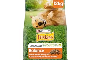 FRISKIES | Balance | Chien | Croquettes pour Chiens Adultes | au Poulet, au Boeuf et Légumes ajoutés | Source de protéines de Haute qualité | Sac | 12 KG