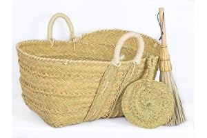 Cesteria Aparici Cesto esparto para leña Capazo leñero Capazo leña (55X40X28) 7148-2-Mediano - REGALO ESCOBILLA Y AVENTADOR