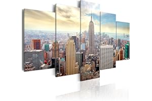 B&D XXL - Tableau décoratif moderne 100x50 cm - Impression sur toile colorée - Décoration murale pour salon et chambre - Architecture ville urbain new york soleil gratte-ciel 030211-63