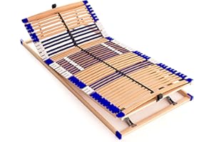 ‎SCHLUMMERPARADIES Stabiler Lattenrost 100% BUCHE - Kopf- und Fußteil verstellbar - SCHULTERFRÄSUNG, 7 Zonen, 44 Federleisten, Härte-Regulierung, Mittelgurt - Comfort 44® Vario - 100% fertig montiert (100x200cm)