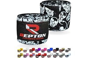 REPTON FITNESS GEARS Boxing Hand Wraps for Men- Cotton Hand Gloves with Hook & Loop Strap & Thumb Loop -Elasticated Bandages Wrist Support tape -Great for MMA, Muay Thai, Kickboxing- Unisex Adult Pair