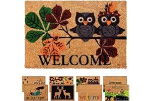 ZENQA Coir Door Mats Outdoor Indoor | Front Door Heavy Duty Doormat Thick Non Slip High Absorbency | Large 100% Natural Coir Dirt Trapper | Entrance Matting (Welcome Owl)