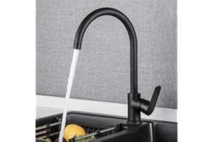 Hoomtaook Wasserhahn Küche Mischbatterie Küche Single Lever Um 360° Drehbar Messing Sprühfarbe Warm und Kaltes Wasserhahn Adapter 3/8"und 1/2" Schwarz