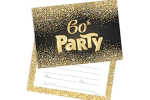 Olivia Samuel 20 x Black and Gold Effect 60th Birthday Party Invitations from Ready to Write with Envelopes