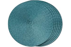 FunWheat Okrągłe plecione podkładki pod talerze zestaw 6 podkładek na stoły w jadalni, tkane, zmywalne, antypoślizgowe maty stołowe, małe, 33 cm (S turkusowe, 6 szt.)