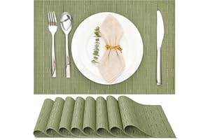 Myir JUN Table Mats Set of 8, Place Mats Table Placemats Washable Non-slip Heat Insulation Woven Vinyl for Kitchen Dinning Restaurant 17"X12" (Green)