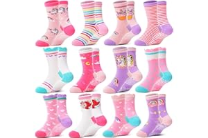 Welwoos 12 Paare Stoppersocken Kinder Baby Mädchen Socken Antirutschsocken Kinder Anti Rutsch Baumwolle Lustige Socken für Kinder Mädchen Kleinkind