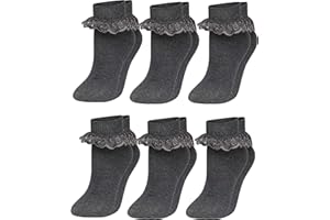 SOCKSTACK 6 Pairs Of Girls Lace Socks, Children's Cotton Rich Frilly Ankle School Socks, Black, Navy, Grey, White By Sock Stack®