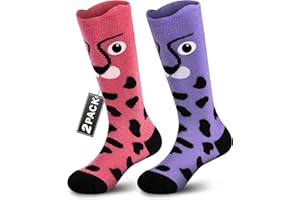 Muezna 2 Paar Kinder Merinowolle Skisocken, Jungen Mädchen Winter Thermosocken Kindersocken Sportsocken Knie-High Warme Dicke Skifahren Skaten Socken (OTC)