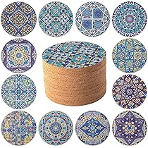 Set 12 Sottobicchieri In Ecopelle - 10cm, Floreali, Impermeabili E Antiscivolo, Blu Scuro - Foto 4