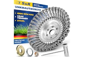 S&R stålborste, ogräsborste 200 mm x 25,4 mm, set med 5 delar med tillbehör, flätad ståltråd, konisk borste för motorröjsåg