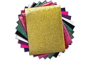 MiPremium PU Heat Transfer Vinyl HTV, Iron On Vinyl Starter Pack, Assorted Bundle Kit of Heat Press Vinyl in 10 Most Popular of HTV Glitter & Plain Colors, Easy Weed, Cut & Press (10 x Pack)