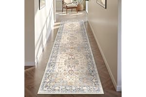 PureCozy Runner Rugs for Hallway, Blue Machine Washable Kitchen Entryway Office, Low Pile Soft Vintage Area Rugs for Bedroom Living Room, Non Slip Floor Accent Carpet for Home Deocor, 60x240 cm