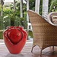 Pure Garden Jar Fountain – Indoor or Outdoor Ceramic-Look Glazed Pot Resin Water Feature with Electric Pump and LED Lights (Imperial Red)