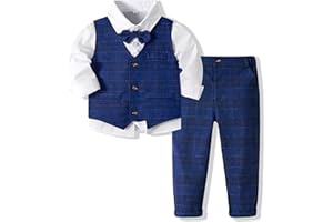 Volunboy Completo Elegante Bambino Camicie + Papillon + Gilet + Pantaloni, Ragazzo Abbigliamento 4 Pezzi Gentleman Cerimonia Nozze