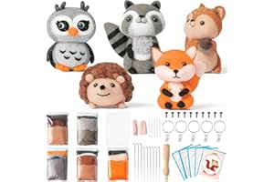 WATINC 25Pcs Woodland Animal Needle Felting Starter Kit DIY Nadelarbeit Handwerk Filz Werkzeuge Filz Nadeln Schaum Matte Igel Eichhörnchen Waschbär Noh Puppe Wolle Party Zubehör für Anfänger Kinder