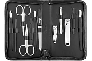 ‎MARQUS Solingen Mega Manikür Set 12 teilig - Nagelset Herren und Damen mit allem was man für die Maniküre und Pediküre braucht, in hochwertigem Kunst-Leder Etui