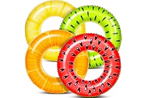 Sloosh 4 Pack Inflatable Pool Floats Fruit Tube Rings, Fruit Swim Tubes, Pool Floaties Toys, Beach Swimming Party Toys for Kids and Adults (Fruit)