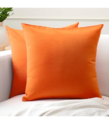 Set Di 2 Federe Per Cuscini In Lino Con Motivo Geometrico Patchwork, 45x45 Cm, Colori Arancione Bruciato E Bianco. Morbide, Traspiranti E Resistente Ai Pelucchi. Perfette Per Divano, Camera Da Letto E Soggiorno. Solo Anteriore Stampato.