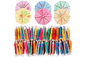 JEFFOUOO 144 Stück Cocktail Schirmchen,Bunt Papier Cocktailschirme,Tropischer-Stil Getränkeschirme,Mini Cocktail Regenschirme,Getränk Sonnenschirme für Tropische Getränke,Hawaii Party Bar Cocktail Zubehör Deko