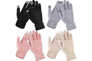 Geyoga 4 Pairs Women's Winter Touch Screen Gloves Soft Warm Fleece Lined Knit Elastic Cuff Texting Gloves