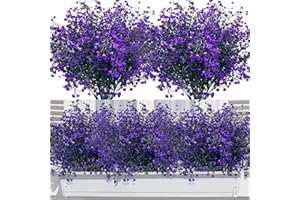 Elecoutek 12 Ramos de Flores Artificiales Exterior Planta de Plastico Resistentes a los Rayos UV Arbustos Artificiales Decorativas Flor Falsa para Jarron, Jardinera, Balcon, Centro de Mesa (Violeta)