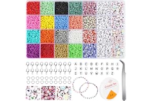 Smarpau Perlen Zum Auffädeln 3mm, 8000 Stück 16 Farben Perlen mit A-Z Ä Ö Ü ß 200 Buchstabenperlen, Armbänder Selber Machen Perlen Set Mit Smiley-Liebe Perlen für DIY Schmuck und kreative Geschenke