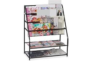 Relaxdays tidningsställ i metall, HBT: 81 x 67 x 37 cm
