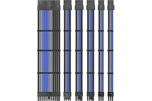 upHere PSU Cable Extension kit Sleeved Cable Custom Power Supply Sleeved Extension 16 AWG 24-PIN 8-PIN 6-PIN 4+4-PIN with Combs- Blue/Grey (11.8 inch/30CM)