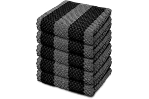 LIXURIATE Stripe Designed Tea Towels for Kitchen - 100% Cotton | Super Absorbent & Quick Drying Hotel Quality Kitchen Towels Set | 60 x 40 cm - Machine Washable for Everyday Use (5 Pack, Grey & Black)